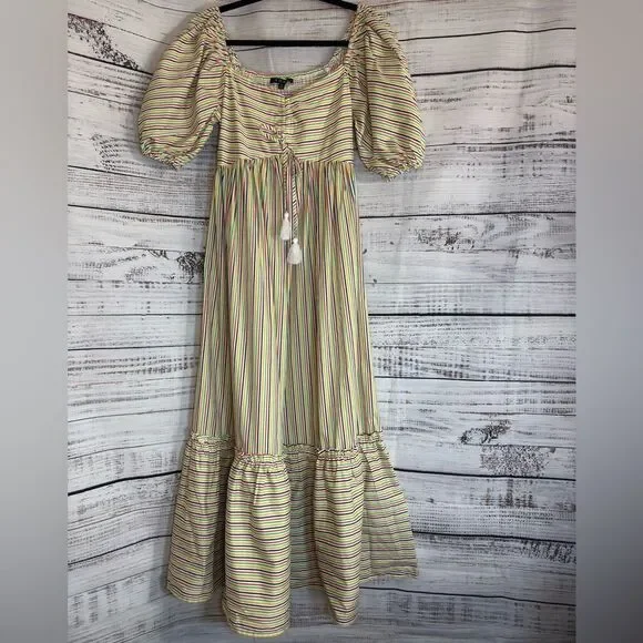 Fore Dress Womens Size Small Tie Front Puff Sleeve Maxi‎ Fore Collection Tiered - Picture 2 of 10